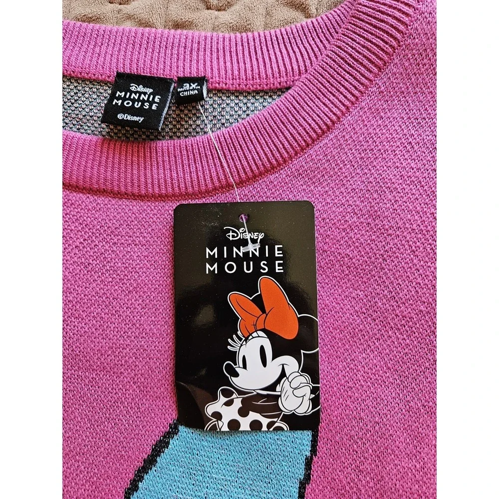NWT Disney Minnie Mouse Bow Hot Pink Knit Long Sleeve Sweater Crew Neck, Plus 3X - Picture 7 of 8